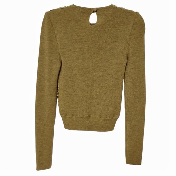 VALENTINO Mustard Green Sweater Long Sleeve Velvet Burnout Mesh Designer Top - Picture 2 of 12